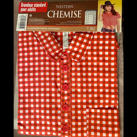 Country Western Camisa Red and White Checkered Blouse - Picture 1 of 2